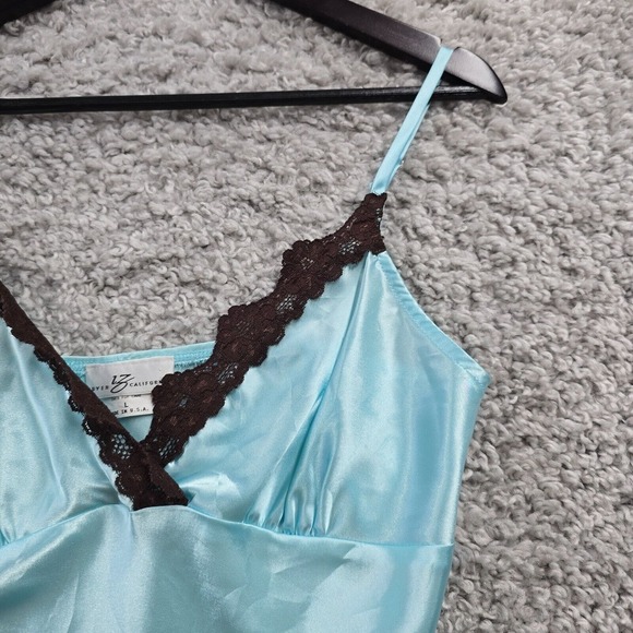 Vintage‎ IZ Byer Cami Tank Top Womens Large Blue Satin Lace Babydoll Y2K Fairy - Picture 3 of 10